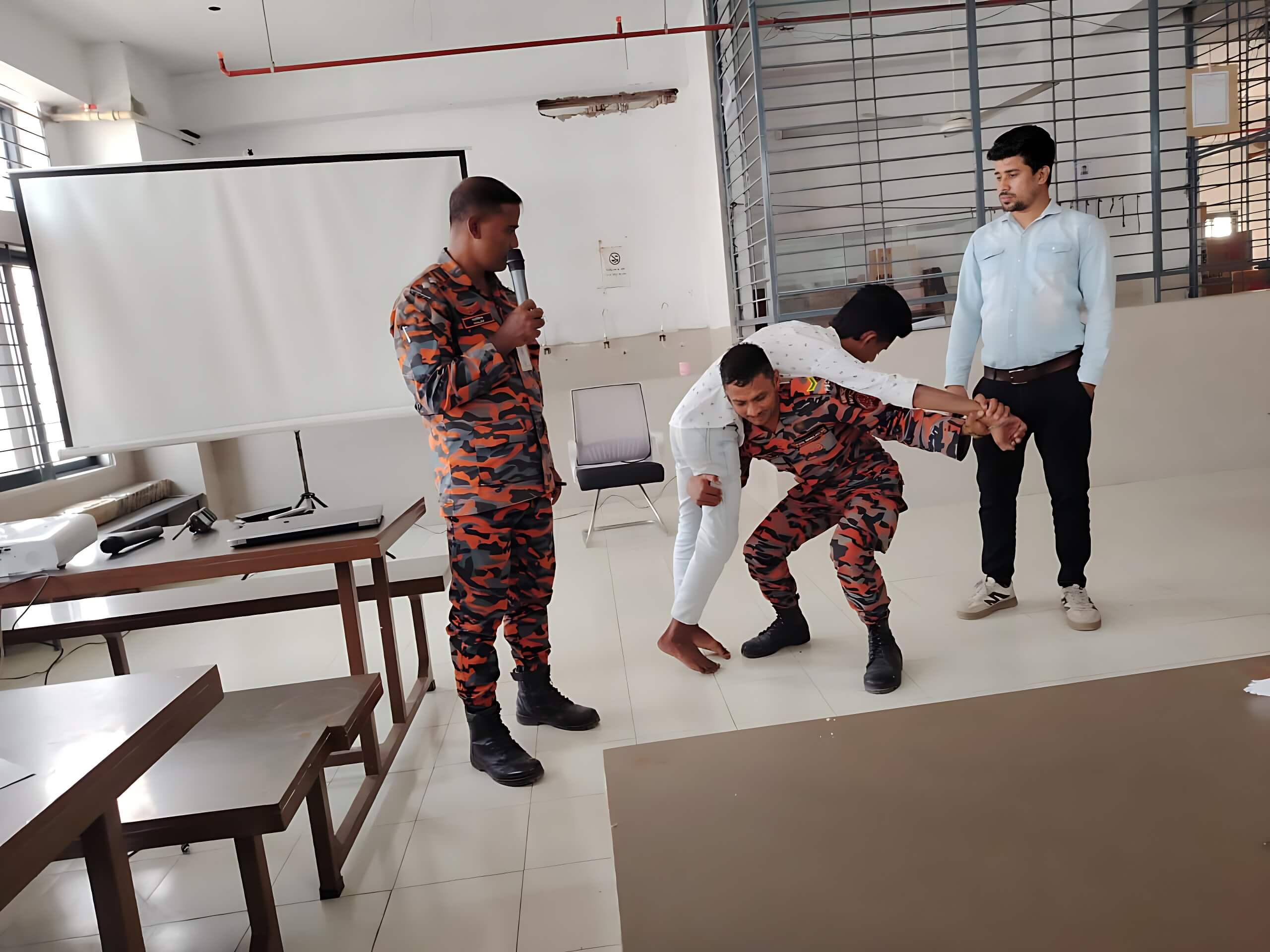 Staff undergoing fire extinguisher training